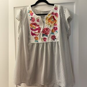 Floral Embroidered Polka Dot Kids Dress